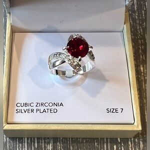 Silver-Tone Pavé & Color Crystal Solitaire Ring/size 7